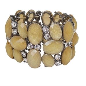 Faceted Bead and Rhinestone Stretch Bracelet - Gold Shimmer / Silver